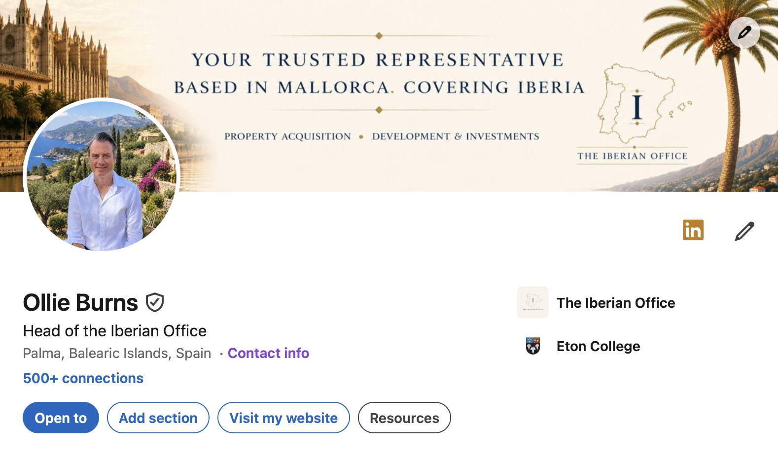 Ollie Burns LinkedIn profile for The Iberian Office